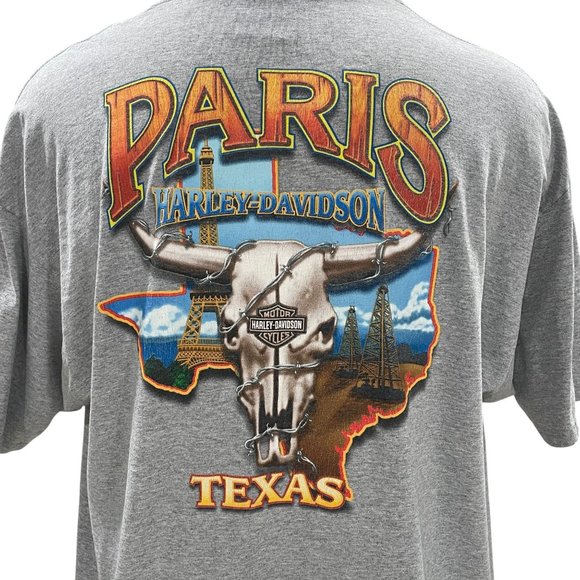 Harley-Davidson Paris Texas T-Shirt Gray Barbed Wire Bull Skull Biker Graphic - Picture 4 of 9